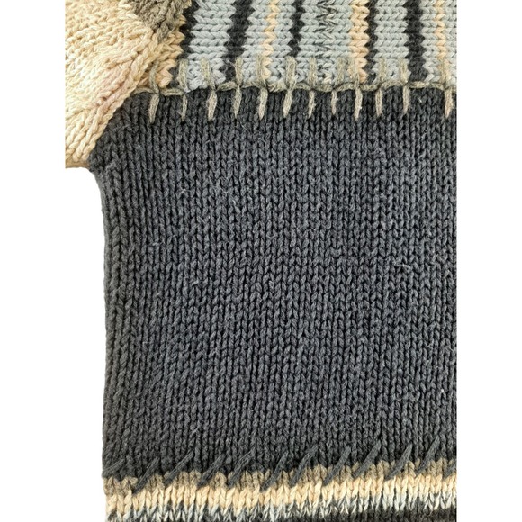 Vintage Paul Harris Women's Blue Cream Striped Mix Knit Chunky Grandpa Sweater L - Picture 8 of 9